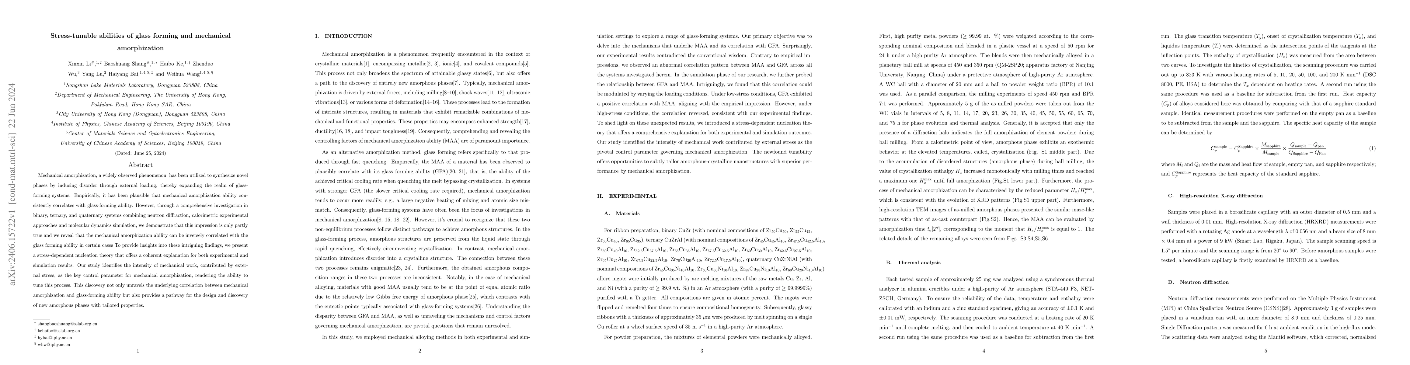 Thumbnail for Stress-tunable abilities of glass forming and mechanical amorphization