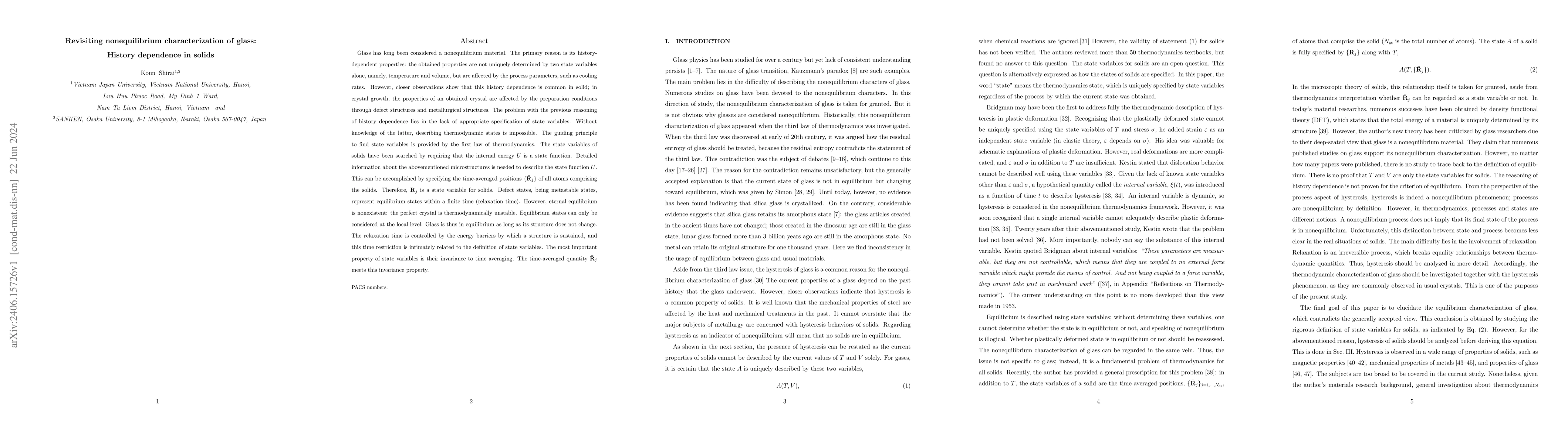Thumbnail for Revisiting nonequilibrium characterization of glass: History dependence
  in solids
