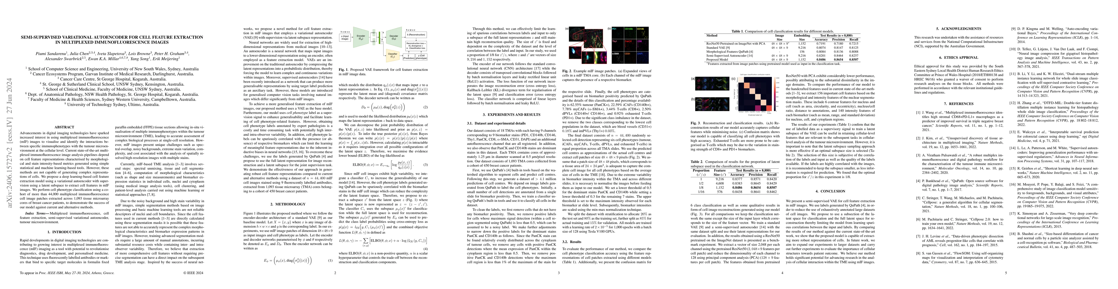 Thumbnail for Semi-supervised variational autoencoder for cell feature extraction in
  multiplexed immunofluorescence images