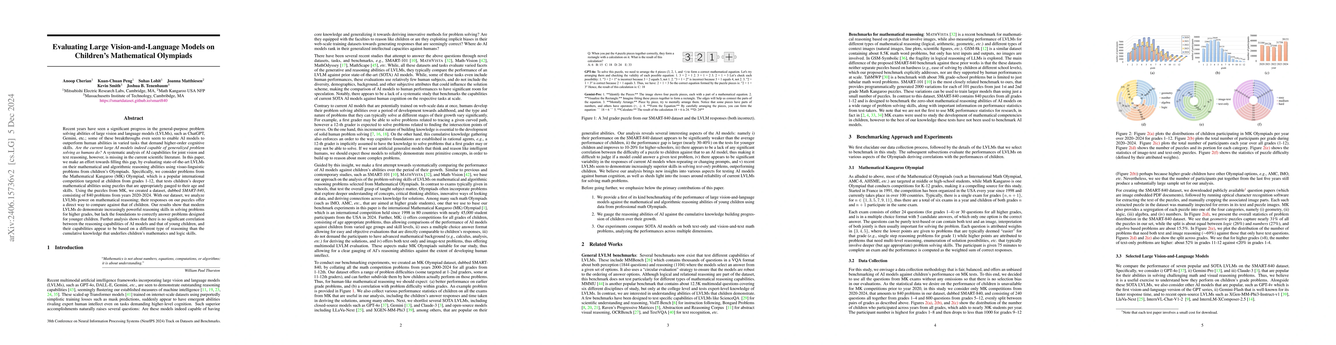 Thumbnail for Evaluating Large Vision-and-Language Models on Children's Mathematical
  Olympiads