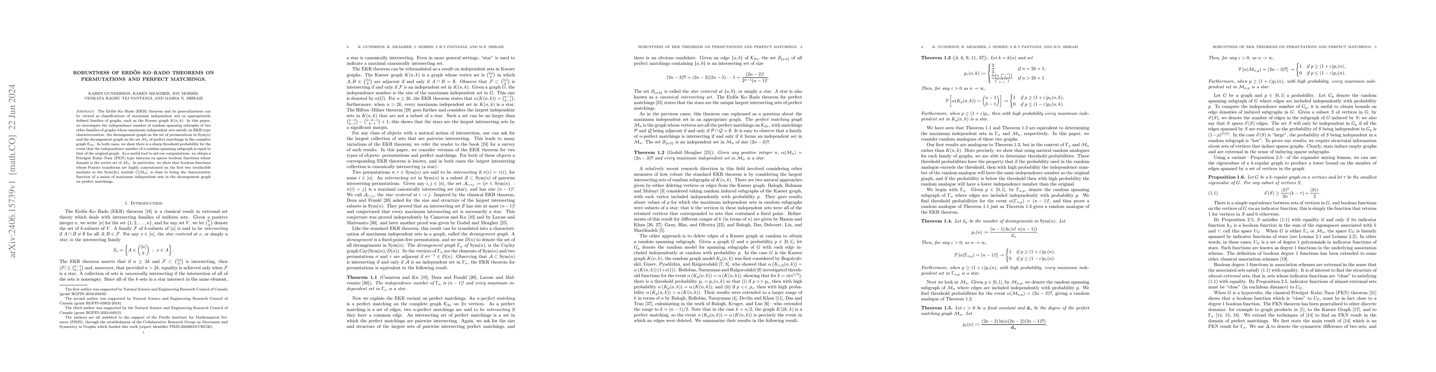 Thumbnail for Robustness of Erd\H{o}s--Ko--Rado theorems on permutations and perfect
  matchings