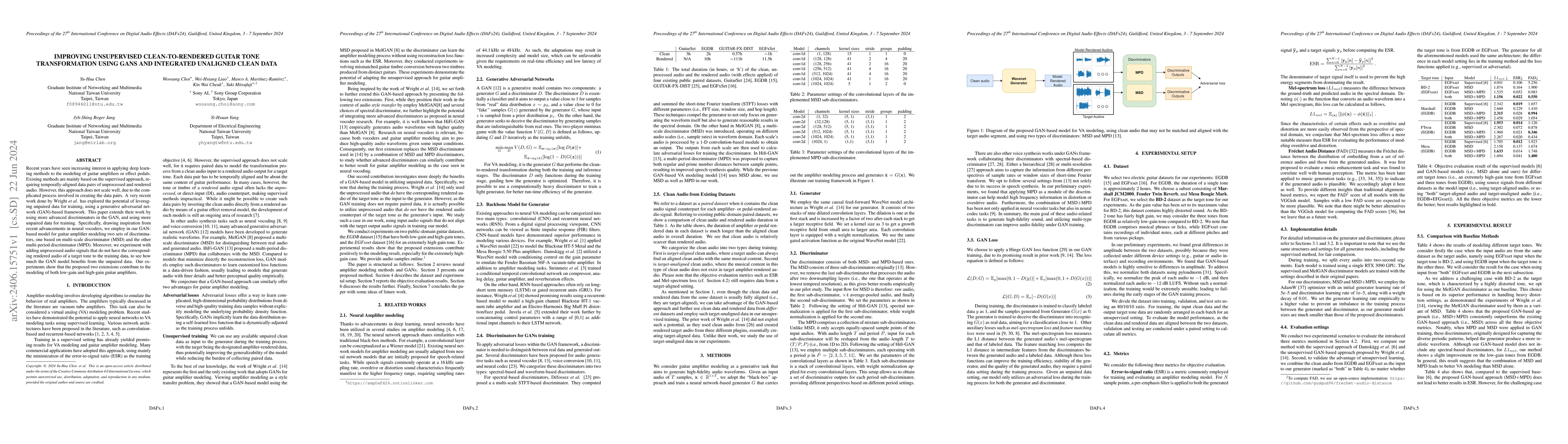 Thumbnail for Improving Unsupervised Clean-to-Rendered Guitar Tone Transformation
  Using GANs and Integrated Unaligned Clean Data