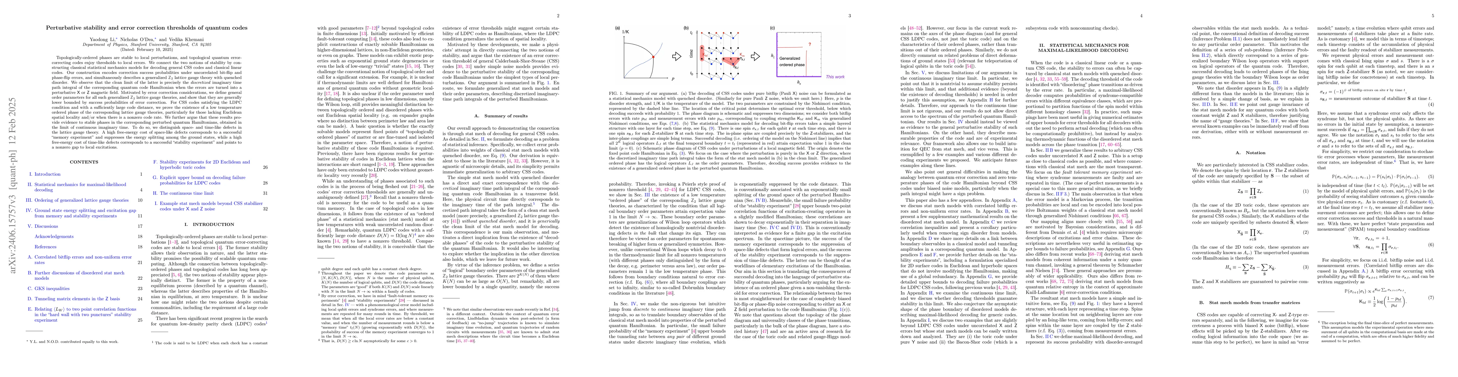 Thumbnail for Perturbative stability and error correction thresholds of quantum codes