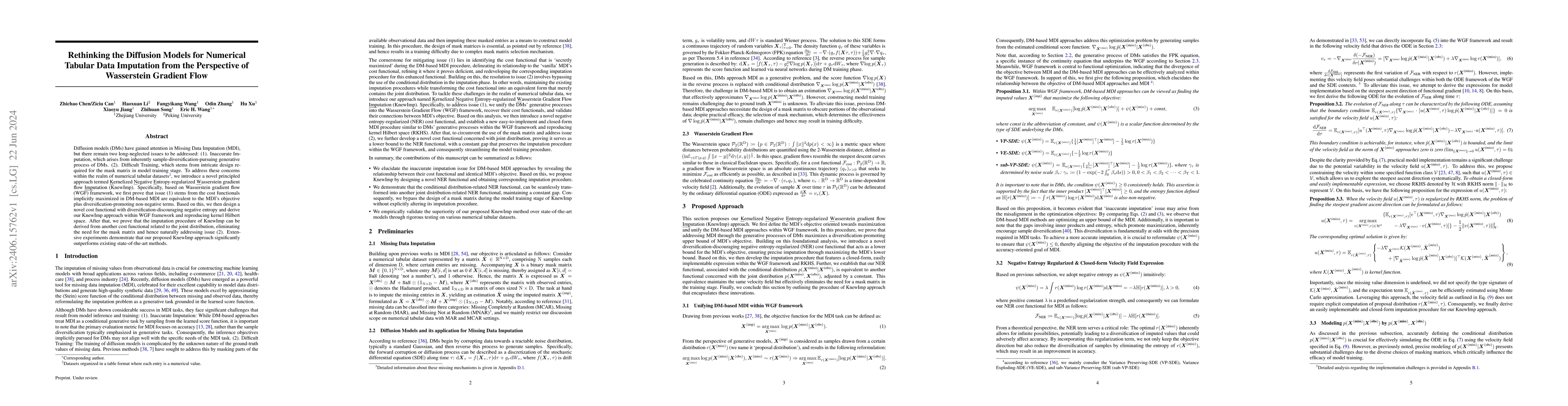 Thumbnail for Rethinking the Diffusion Models for Numerical Tabular Data Imputation
  from the Perspective of Wasserstein Gradient Flow