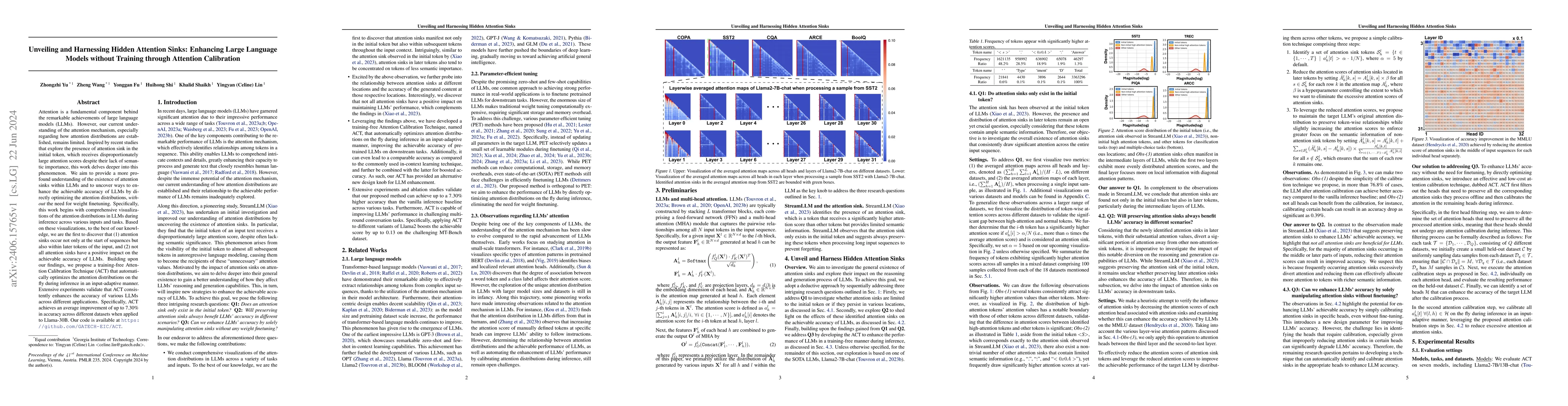 Thumbnail for Unveiling and Harnessing Hidden Attention Sinks: Enhancing Large
  Language Models without Training through Attention Calibration