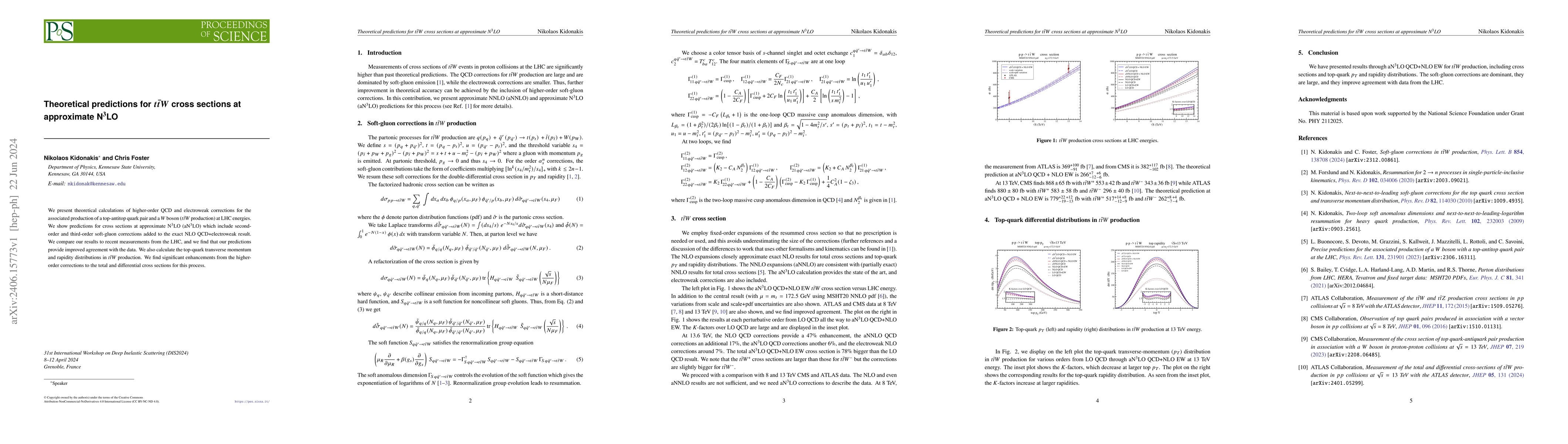 Thumbnail for Theoretical predictions for $t{\bar t}W$ cross sections at approximate
  N$^3$LO