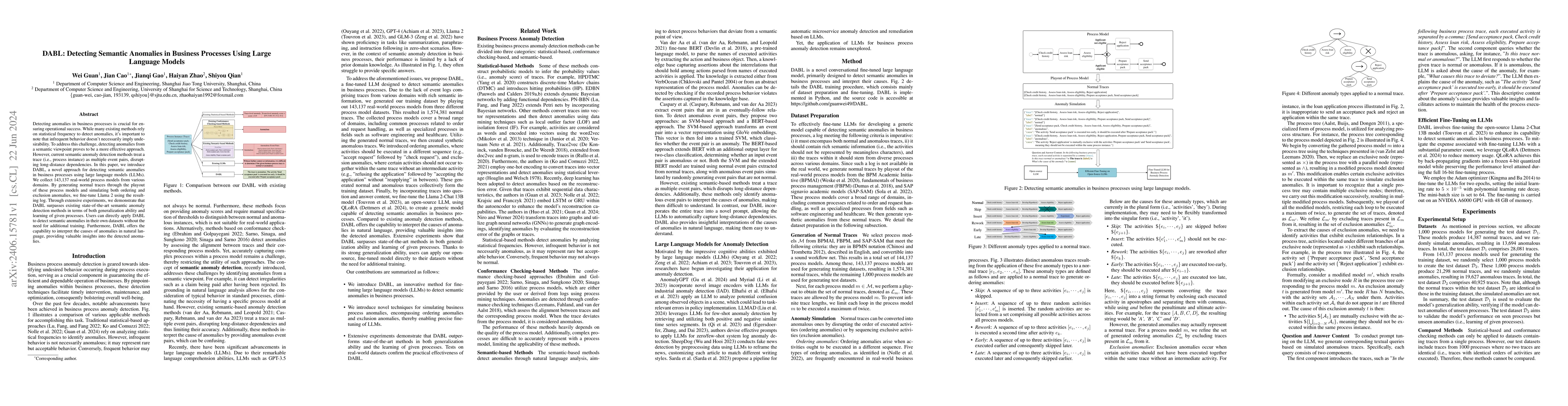 Thumbnail for DABL: Detecting Semantic Anomalies in Business Processes Using Large
  Language Models
