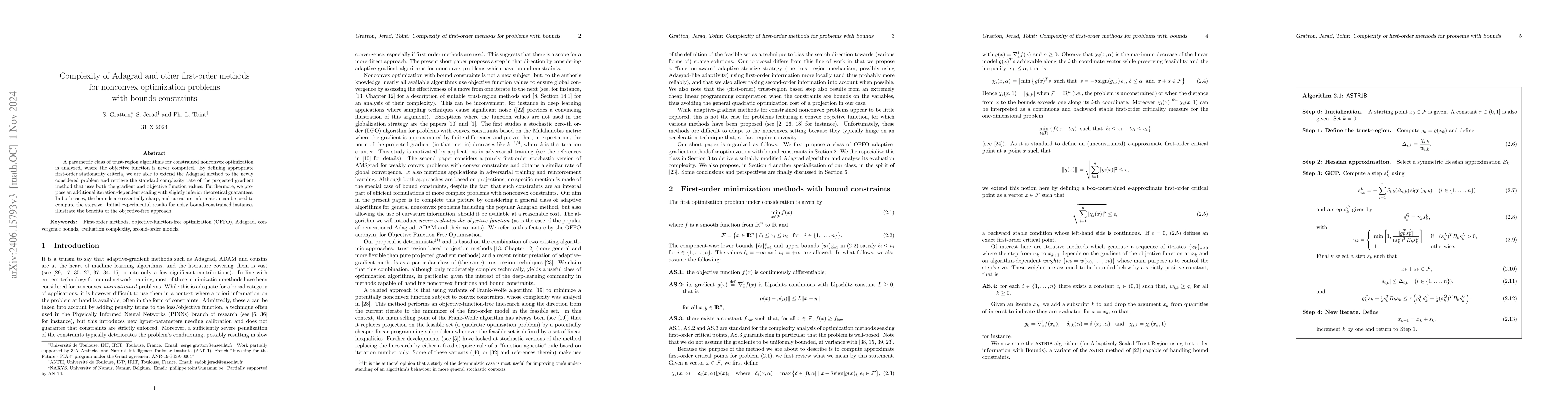 Thumbnail for Complexity of Adagrad and other first-order methods for nonconvex
  optimization problems with bounds and convex constraints