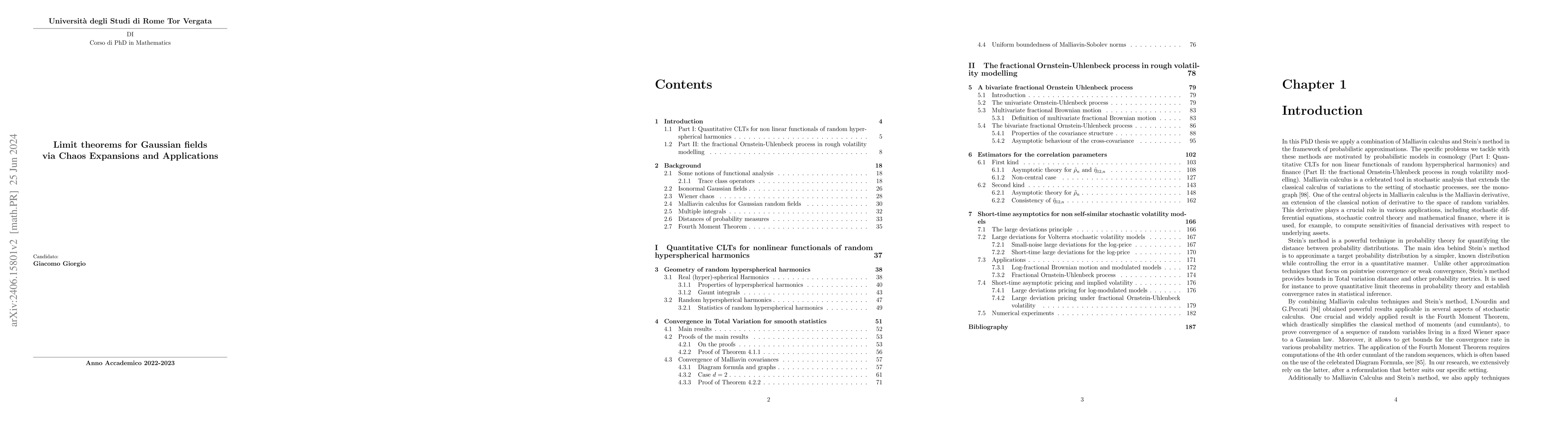 Thumbnail for Limit theorems for Gaussian fields via Chaos Expansions and Applications