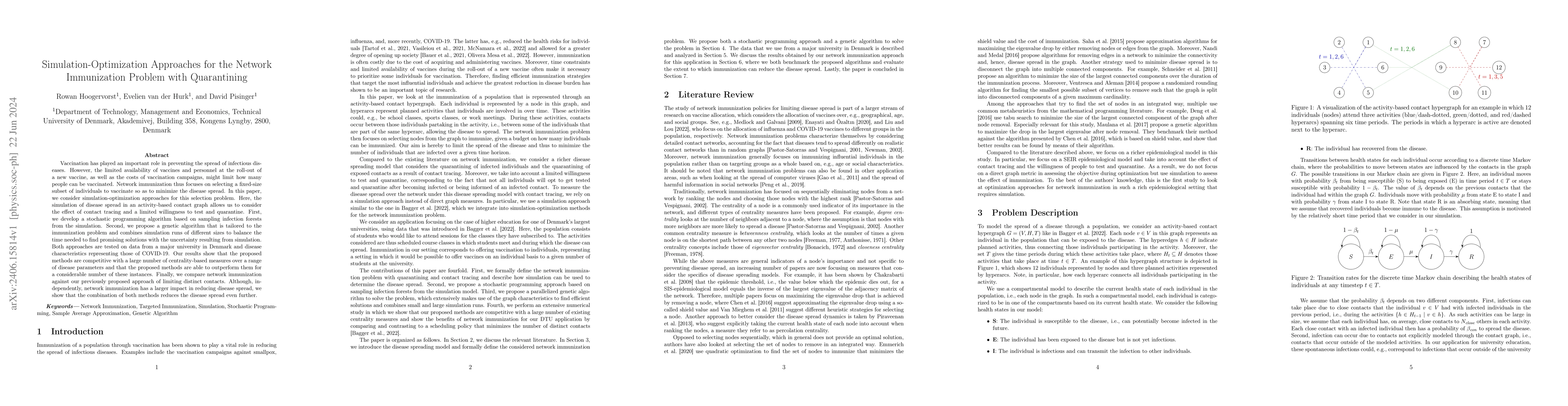 Thumbnail for Simulation-Optimization Approaches for the Network Immunization Problem
  with Quarantining