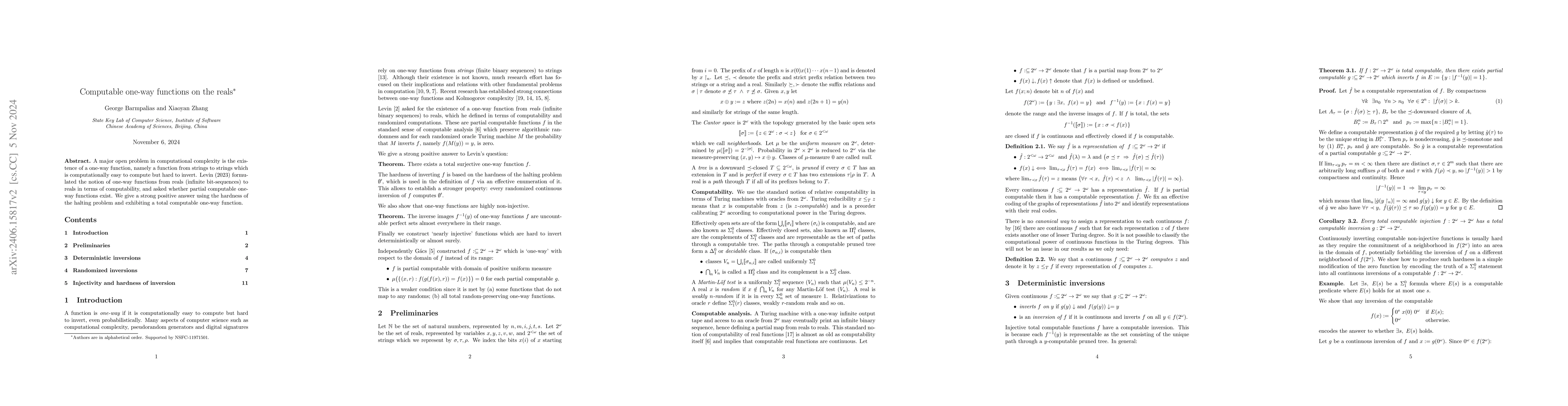Thumbnail for Computable one-way functions on the reals