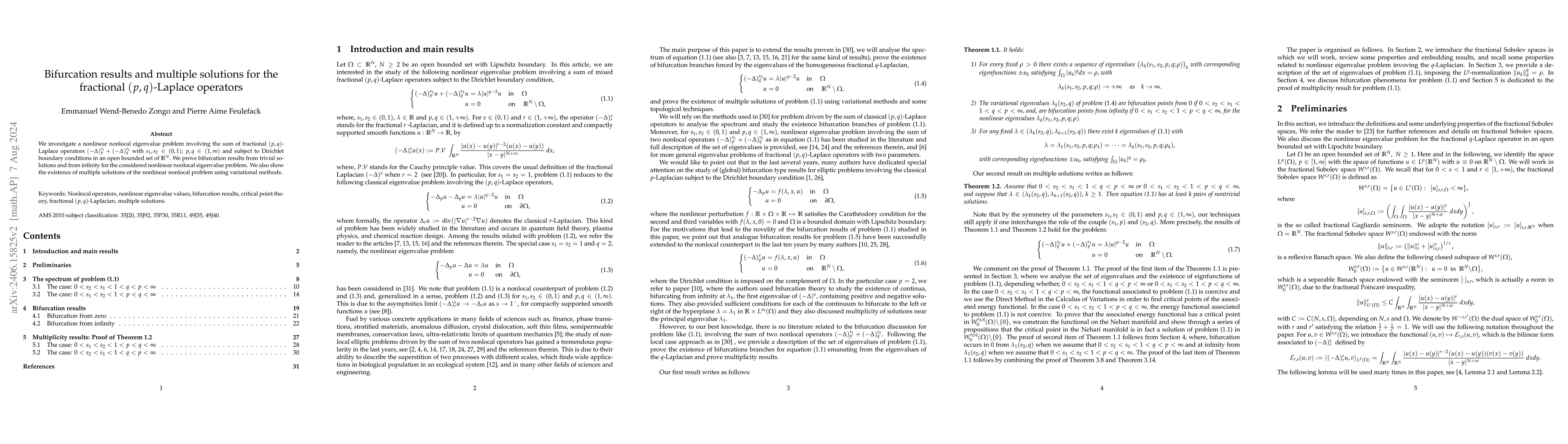 Thumbnail for Bifurcation results and multiple solutions for the fractional
  $(p,q)$-Laplace operators
