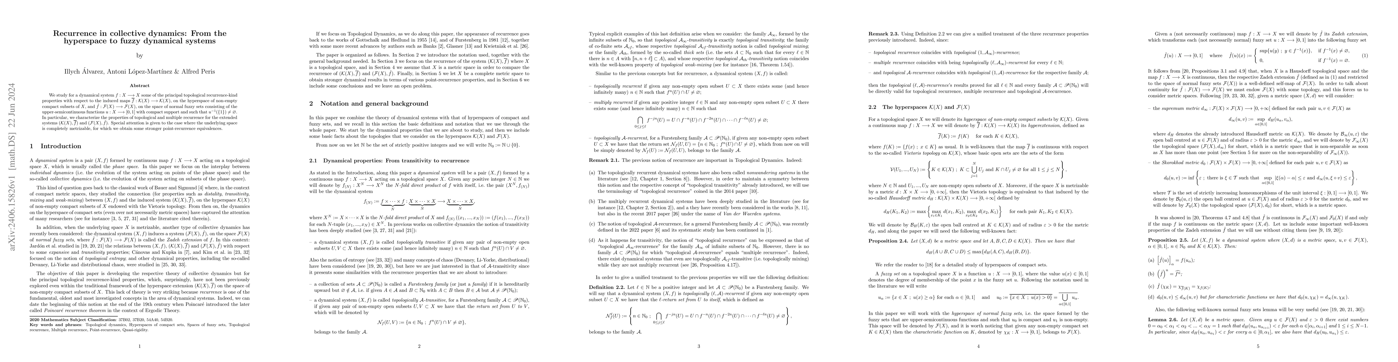 Thumbnail for Recurrence in collective dynamics: From the hyperspace to fuzzy
  dynamical systems