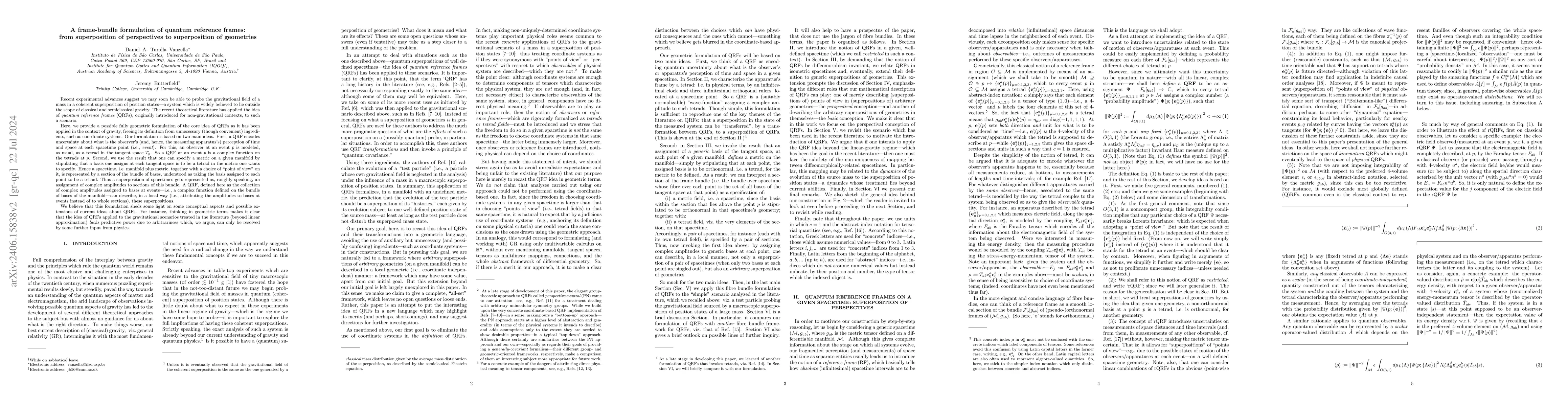 Thumbnail for A frame-bundle formulation of quantum reference frames: from
  superposition of perspectives to superposition of geometries