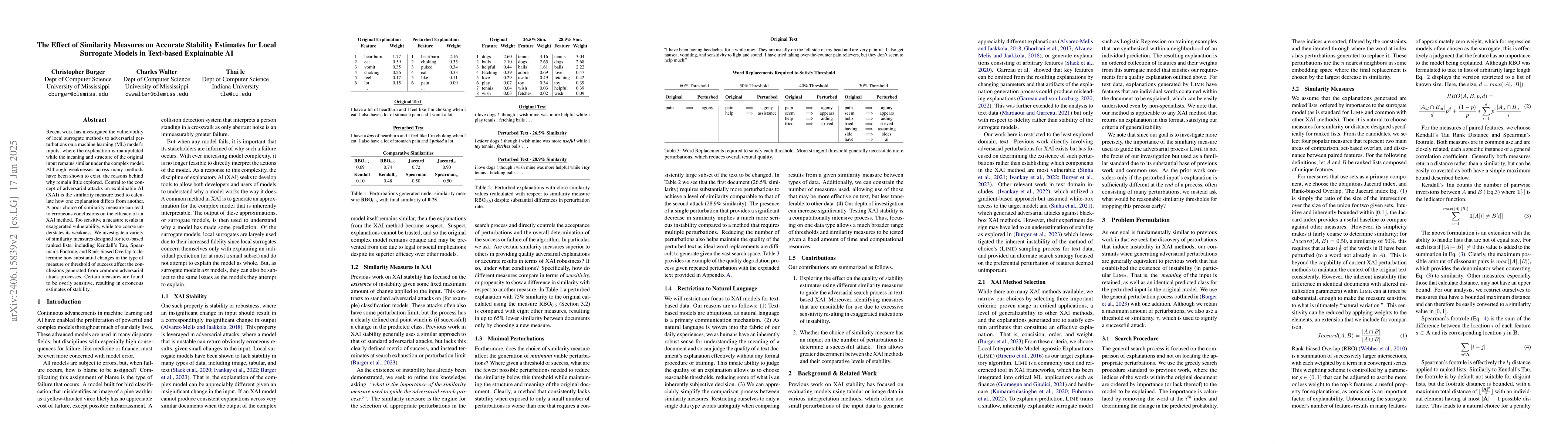 Thumbnail for The Effect of Similarity Measures on Accurate Stability Estimates for
  Local Surrogate Models in Text-based Explainable AI