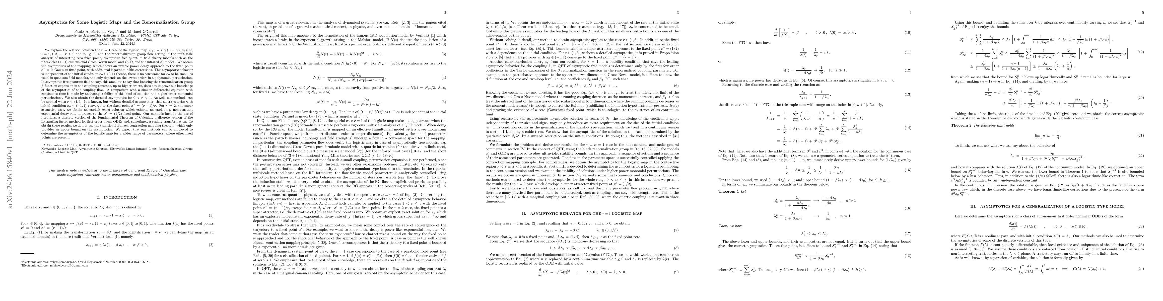 Thumbnail for Asymptotics for Some Logistic Maps and the Renormalization Group