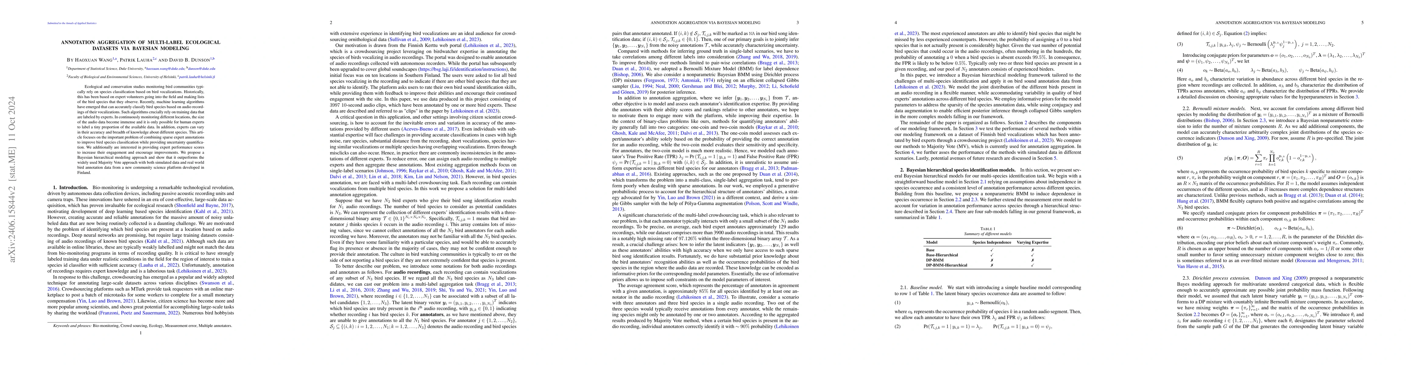 Thumbnail for Bayesian modeling of multi-species labeling errors in ecological studies
