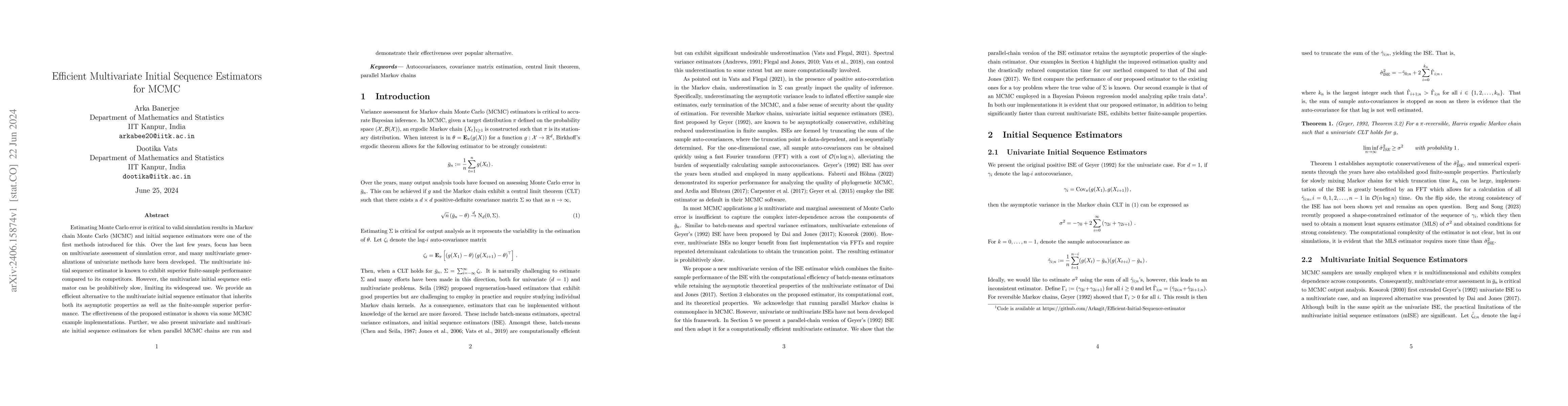 Thumbnail for Efficient Multivariate Initial Sequence Estimators for MCMC