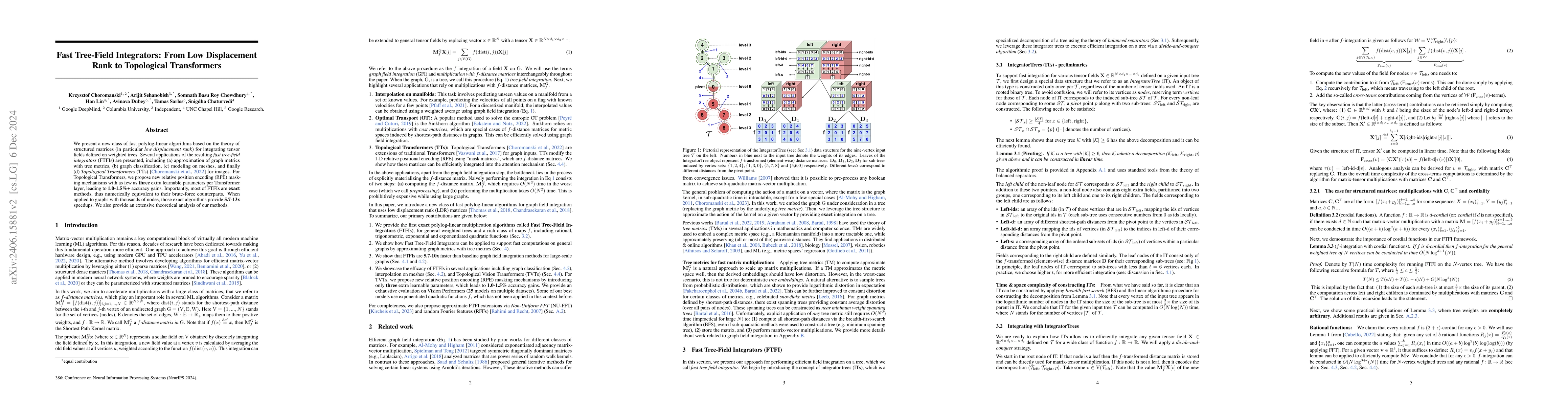 Thumbnail for Fast Tree-Field Integrators: From Low Displacement Rank to Topological
  Transformers