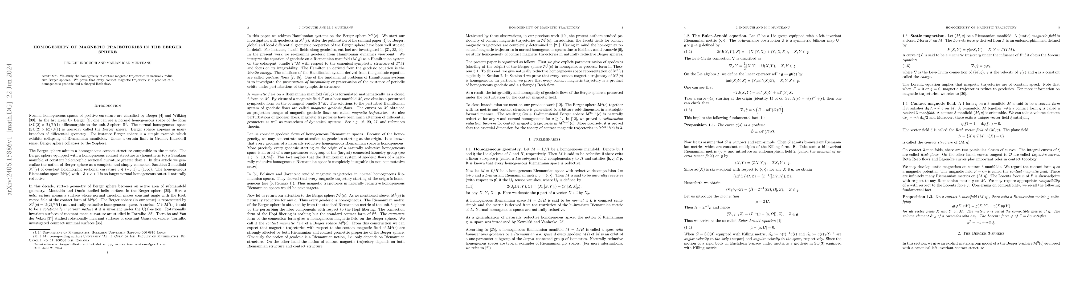 Thumbnail for Homogeneity of magnetic trajectories in the Berger sphere