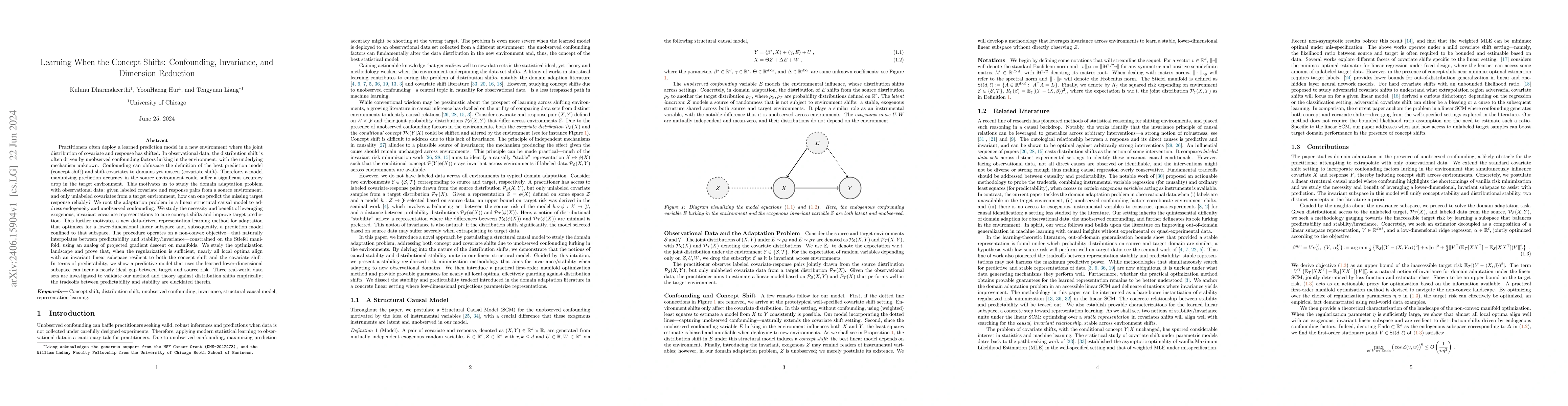 Thumbnail for Learning When the Concept Shifts: Confounding, Invariance, and Dimension
  Reduction