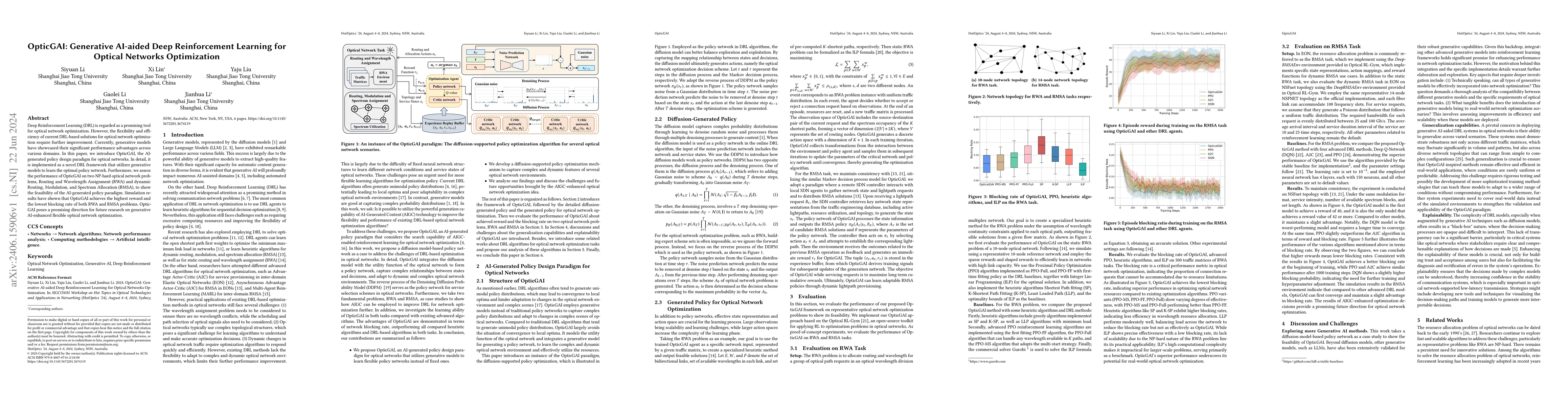 Thumbnail for OpticGAI: Generative AI-aided Deep Reinforcement Learning for Optical
  Networks Optimization