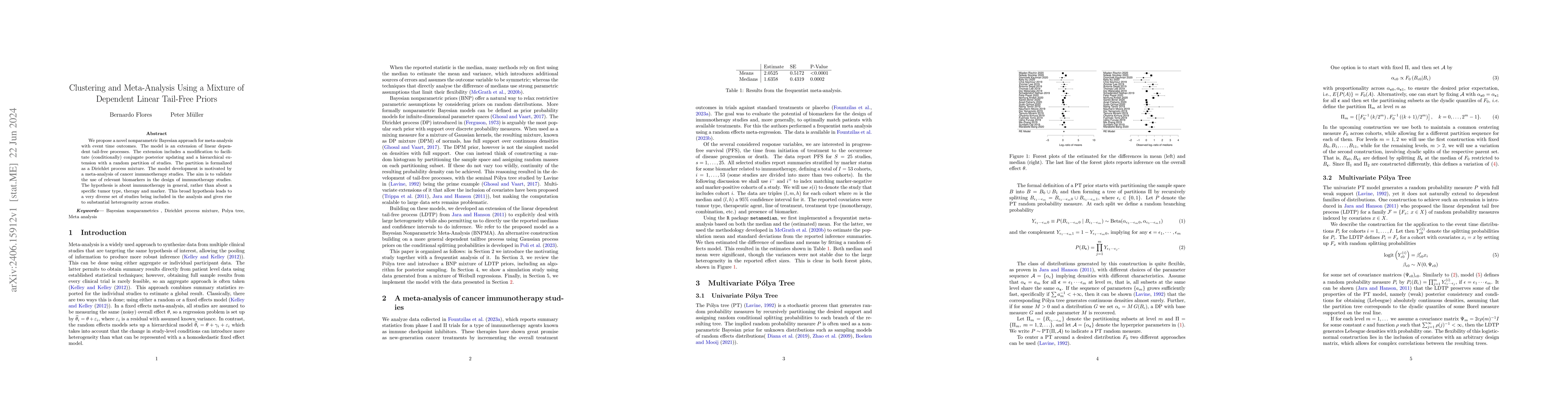 Thumbnail for Clustering and Meta-Analysis Using a Mixture of Dependent Linear
  Tail-Free Priors