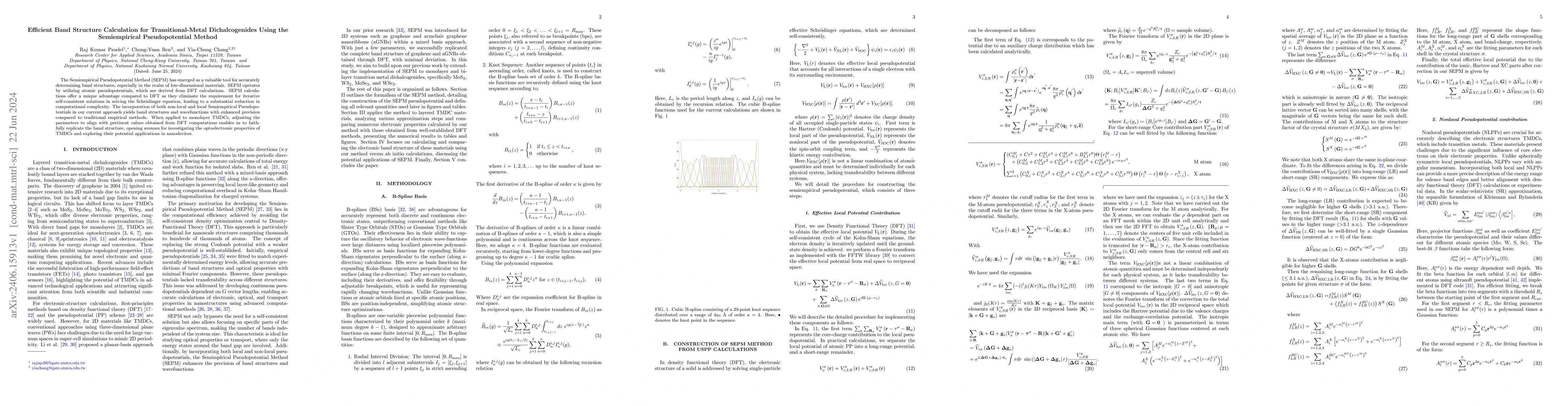 Thumbnail for Efficient Band Structure Calculation for Transitional-Metal
  Dichalcogenides Using the Semiempirical Pseudopotential Method