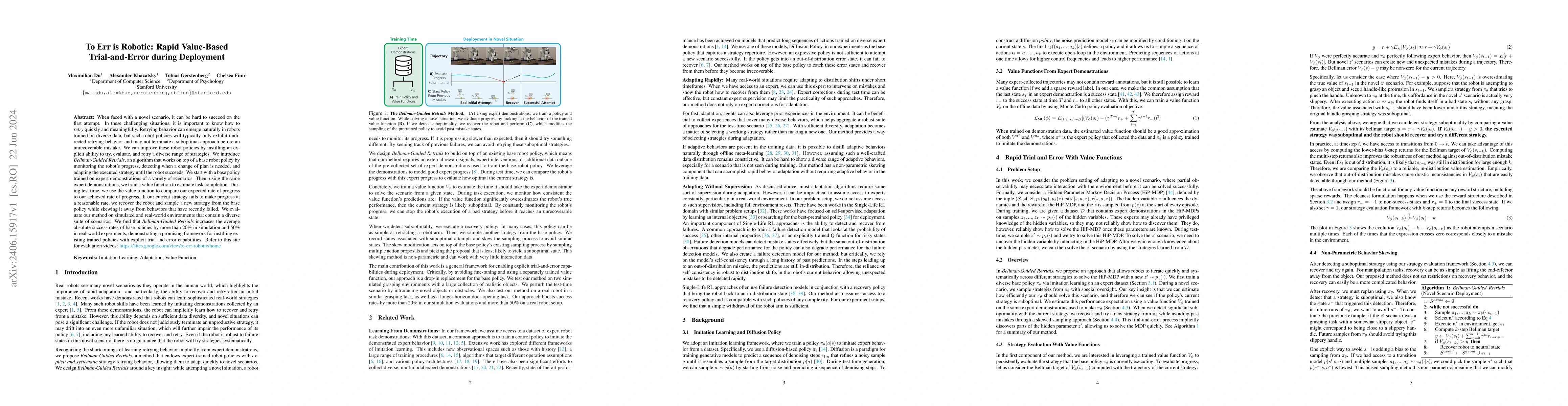 Thumbnail for To Err is Robotic: Rapid Value-Based Trial-and-Error during Deployment