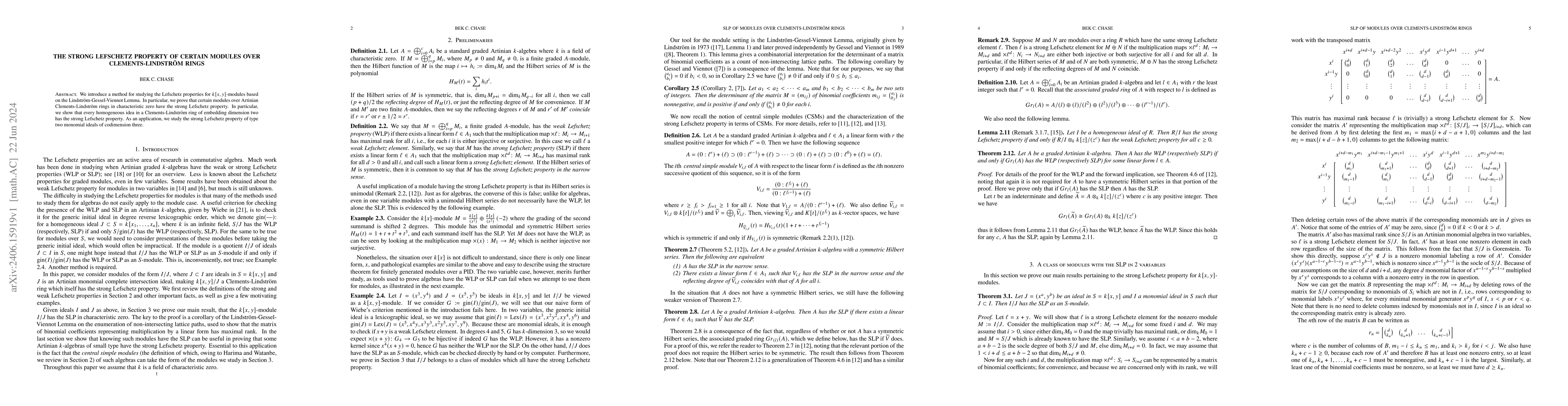 Thumbnail for The strong Lefschetz property of certain modules over
  Clements-Lindstr\"om rings