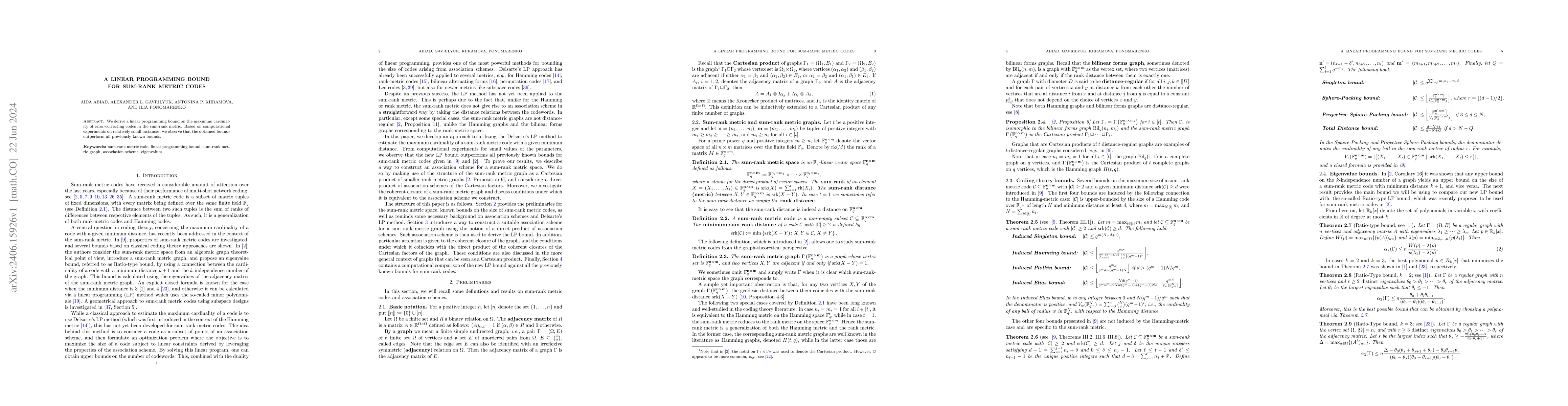 Thumbnail for A linear programming bound for sum-rank metric codes