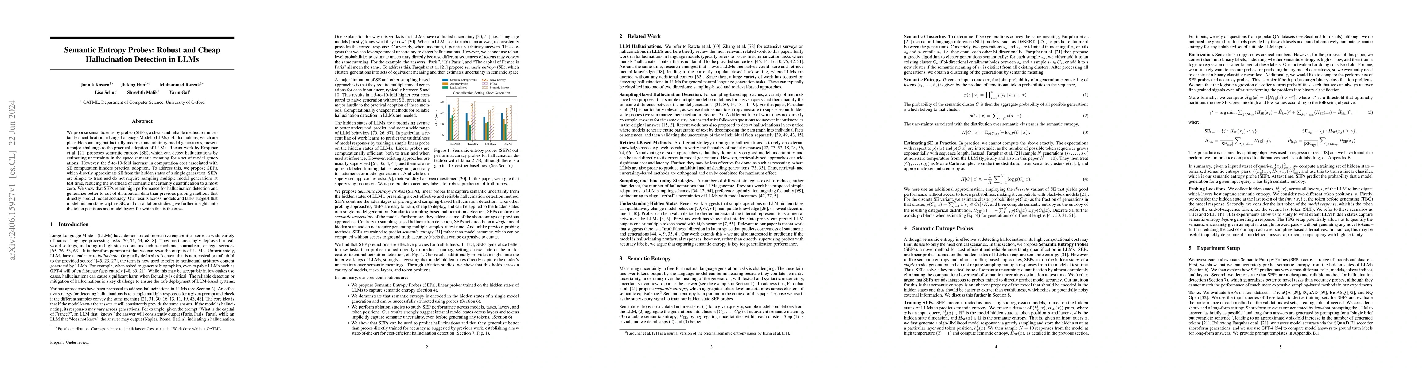 Thumbnail for Semantic Entropy Probes: Robust and Cheap Hallucination Detection in
  LLMs