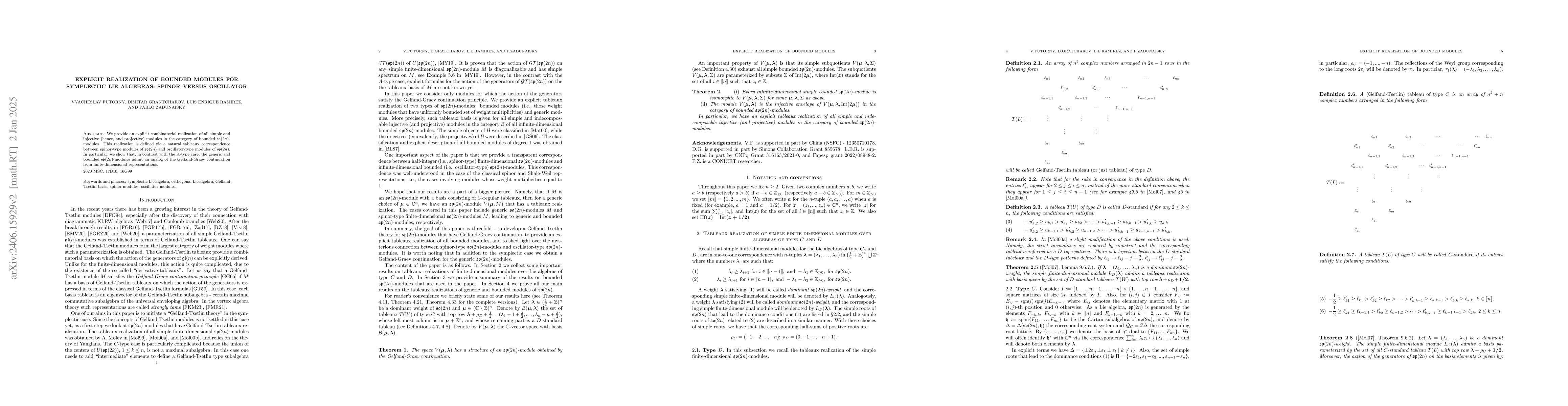 Thumbnail for Explicit realization of bounded modules for symplectic Lie algebras:
  spinor versus oscillator
