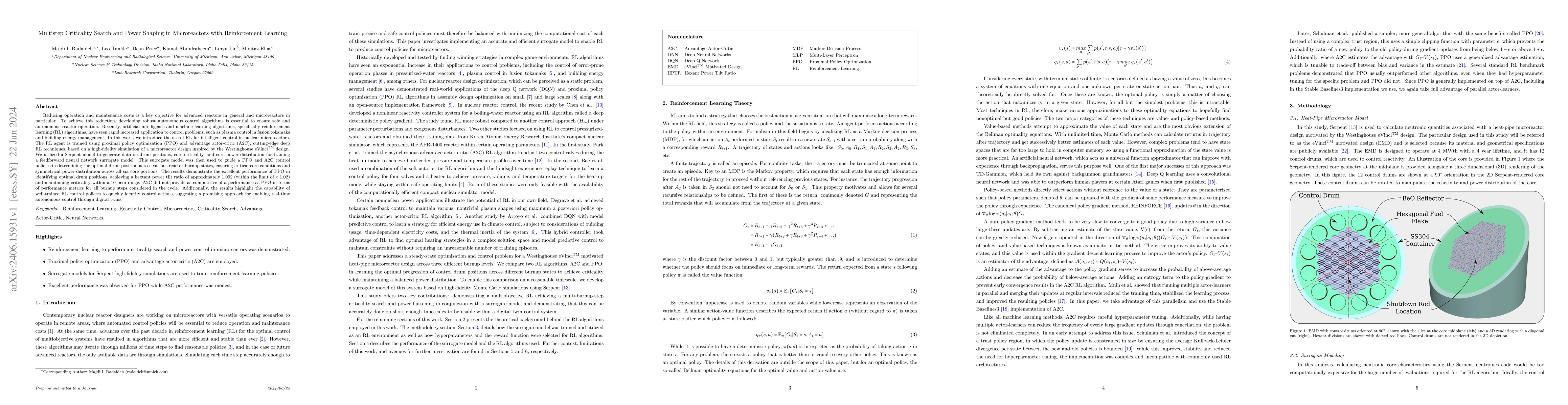 Thumbnail for Multistep Criticality Search and Power Shaping in Microreactors with
  Reinforcement Learning