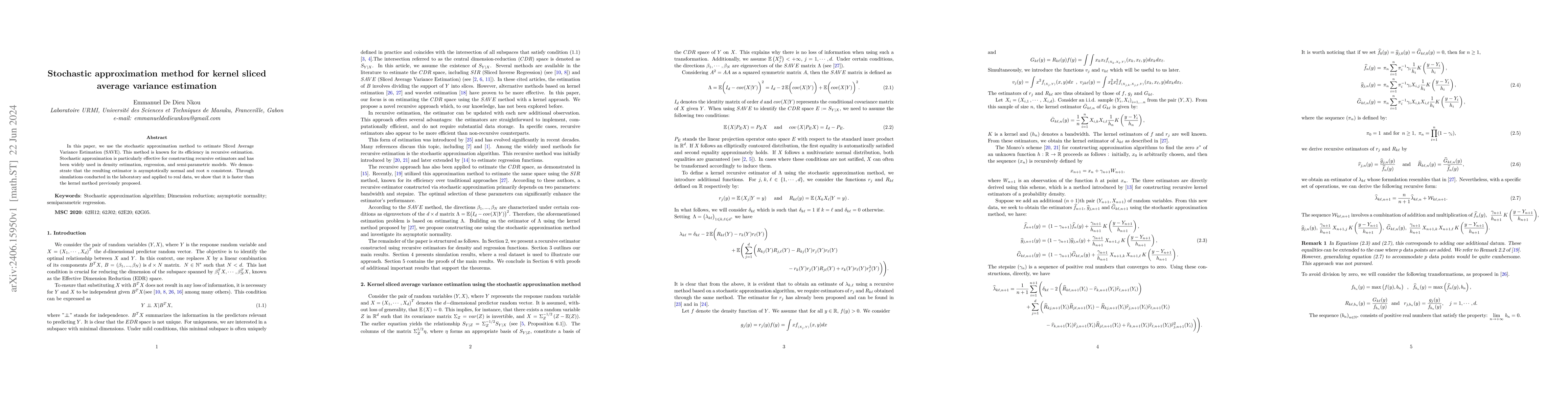 Thumbnail for Stochastic approximation method for kernel sliced average variance
  estimation