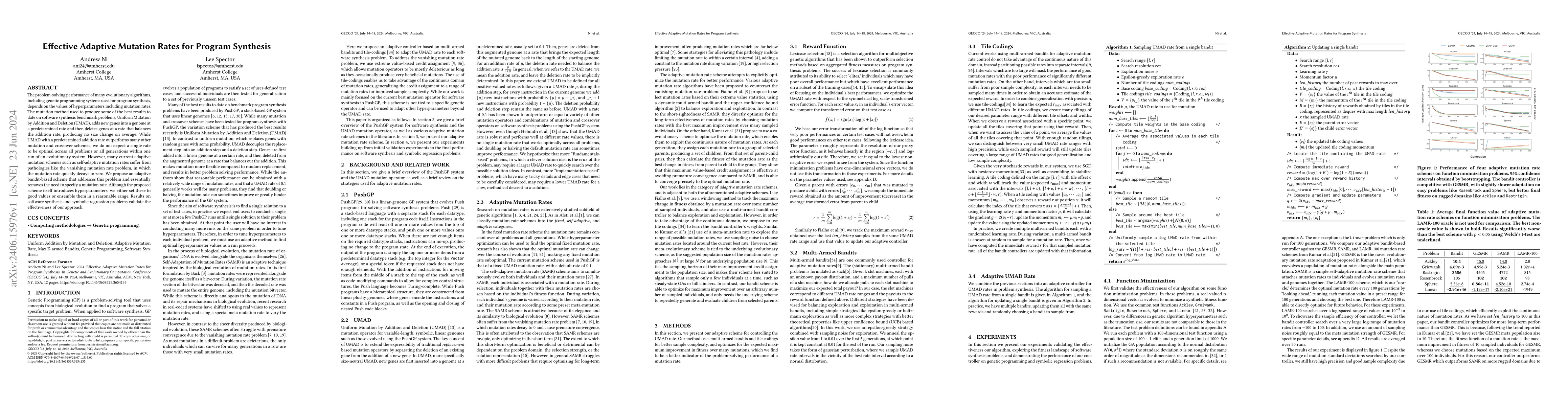 Thumbnail for Effective Adaptive Mutation Rates for Program Synthesis