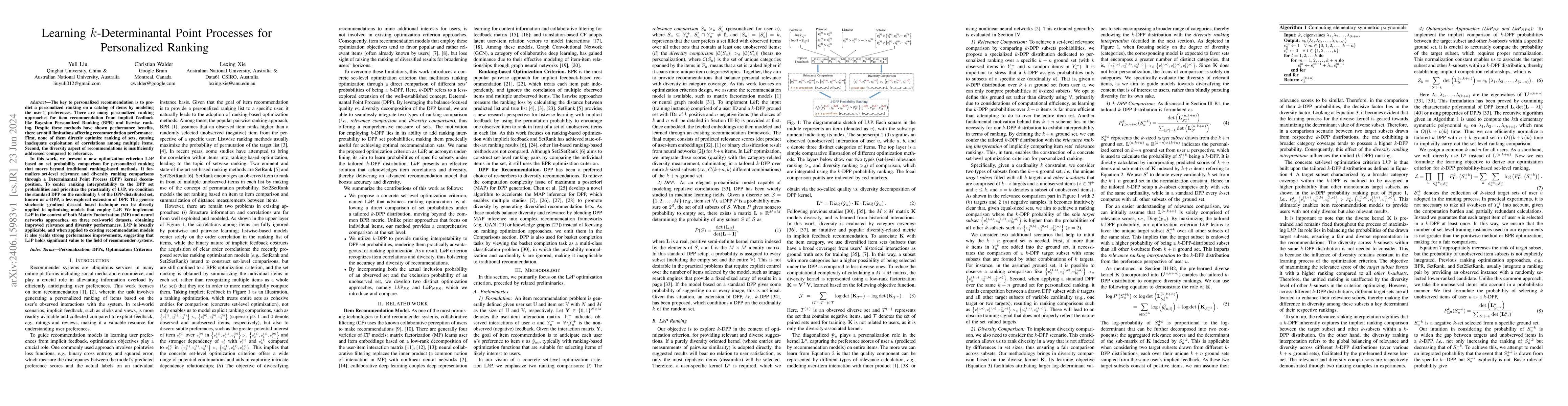 Thumbnail for Learning k-Determinantal Point Processes for Personalized Ranking