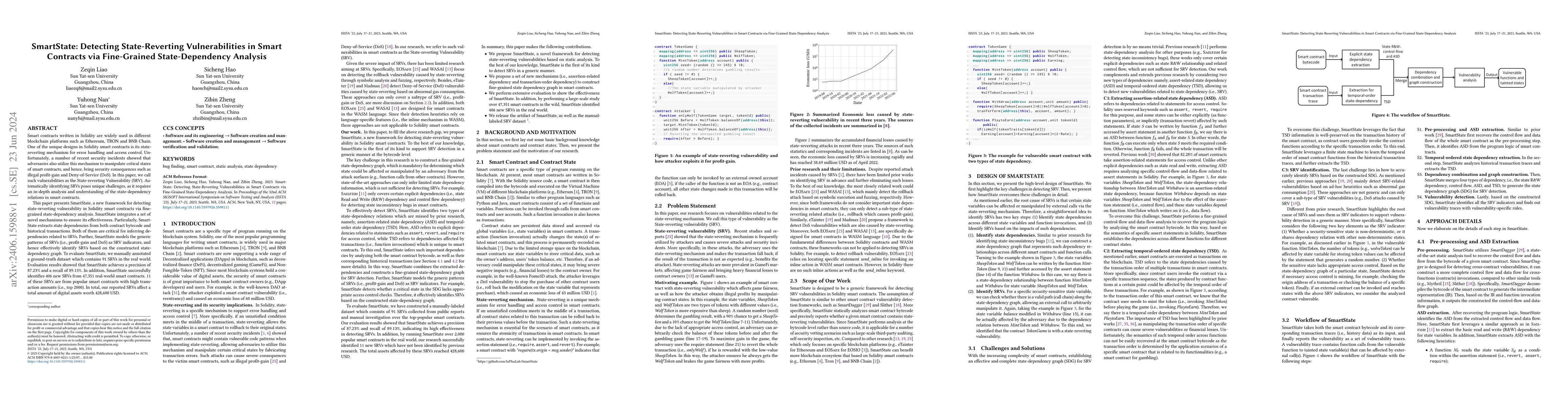 Thumbnail for SmartState: Detecting State-Reverting Vulnerabilities in Smart Contracts
  via Fine-Grained State-Dependency Analysis