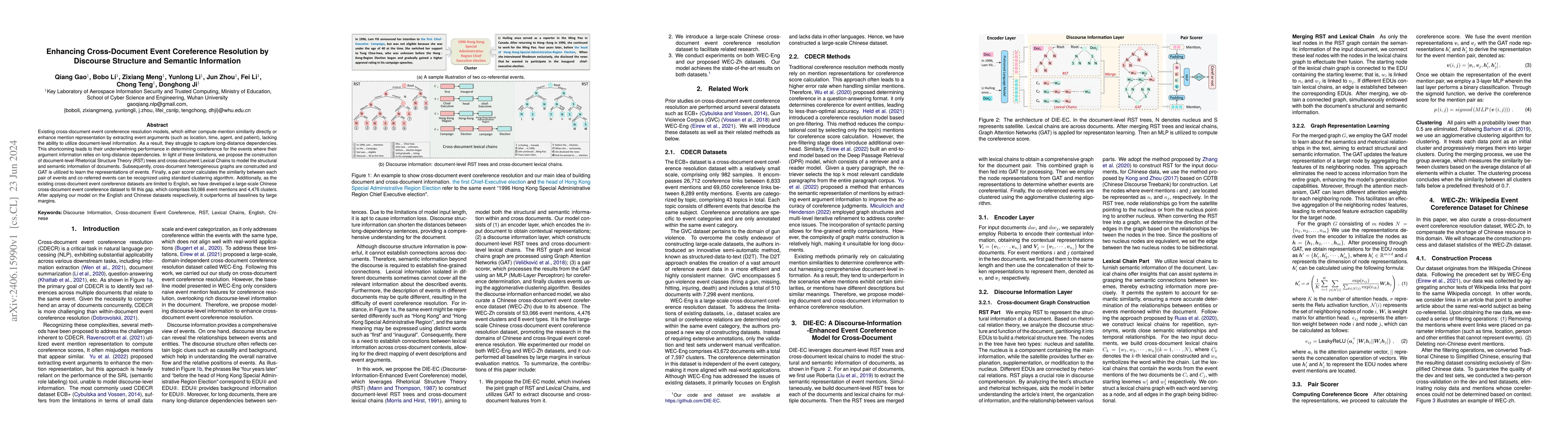 Thumbnail for Enhancing Cross-Document Event Coreference Resolution by Discourse
  Structure and Semantic Information