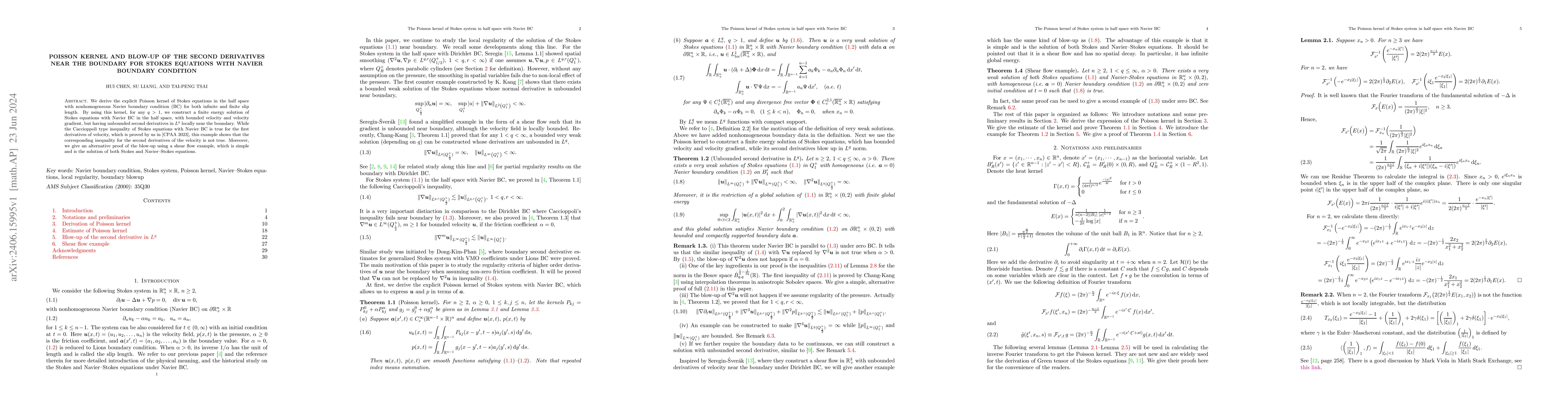 Thumbnail for Poisson kernel and blow-up of the second derivatives near the boundary
  for Stokes equations with Navier boundary condition