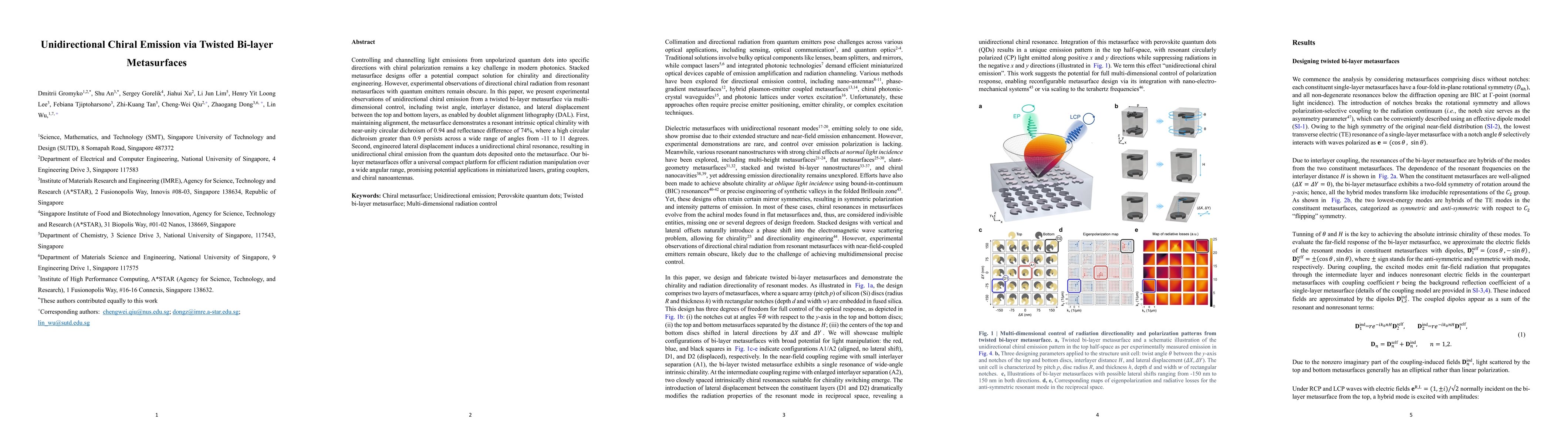 Thumbnail for Unidirectional Chiral Emission via Twisted Bi-layer Metasurfaces