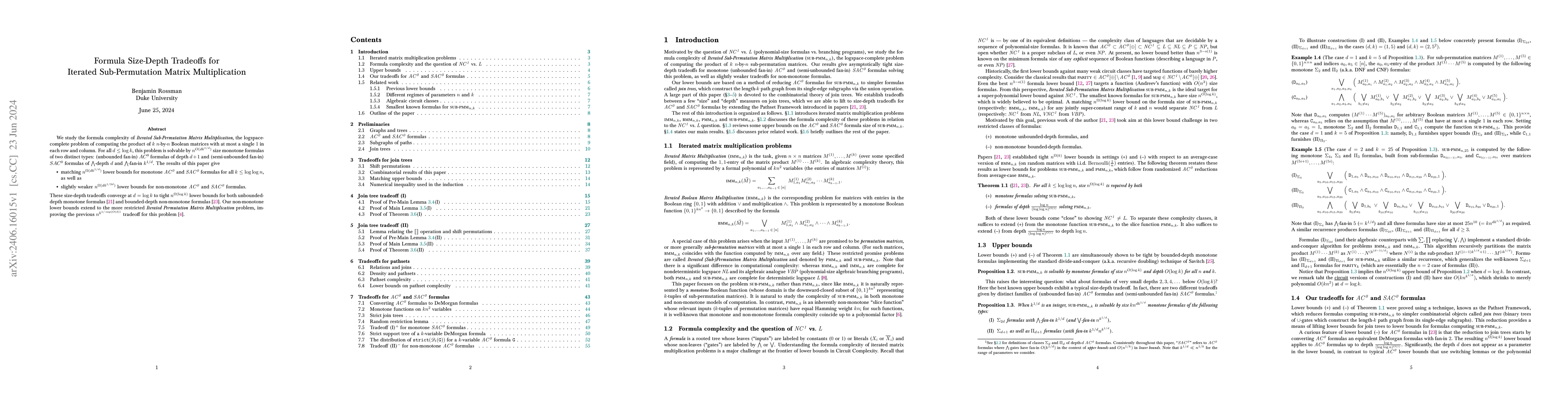 Thumbnail for Formula Size-Depth Tradeoffs for Iterated Sub-Permutation Matrix
  Multiplication