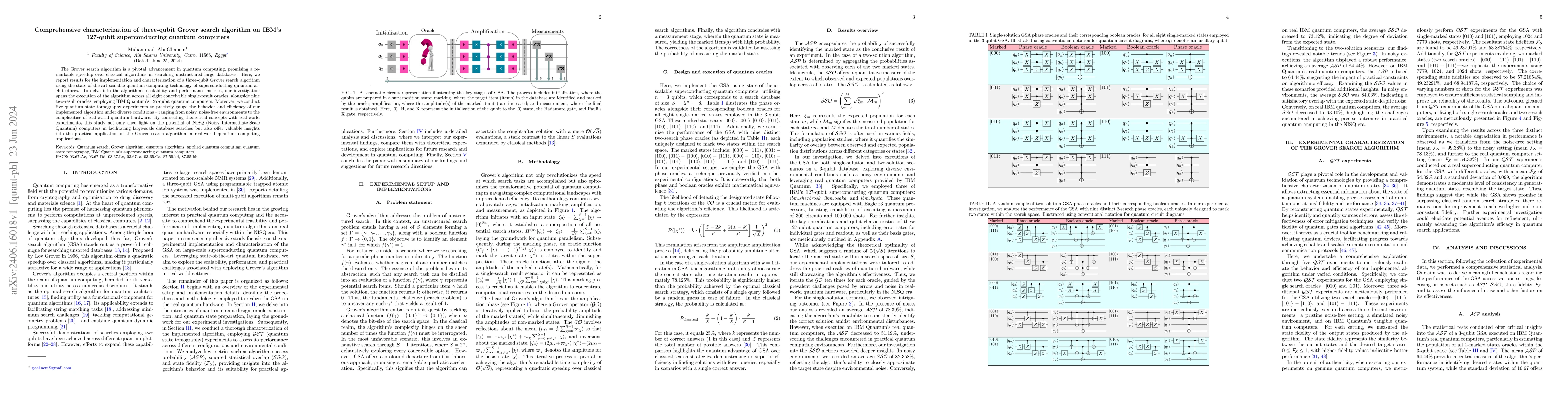Thumbnail for Comprehensive characterization of three-qubit Grover search algorithm on
  IBM's 127-qubit superconducting quantum computers
