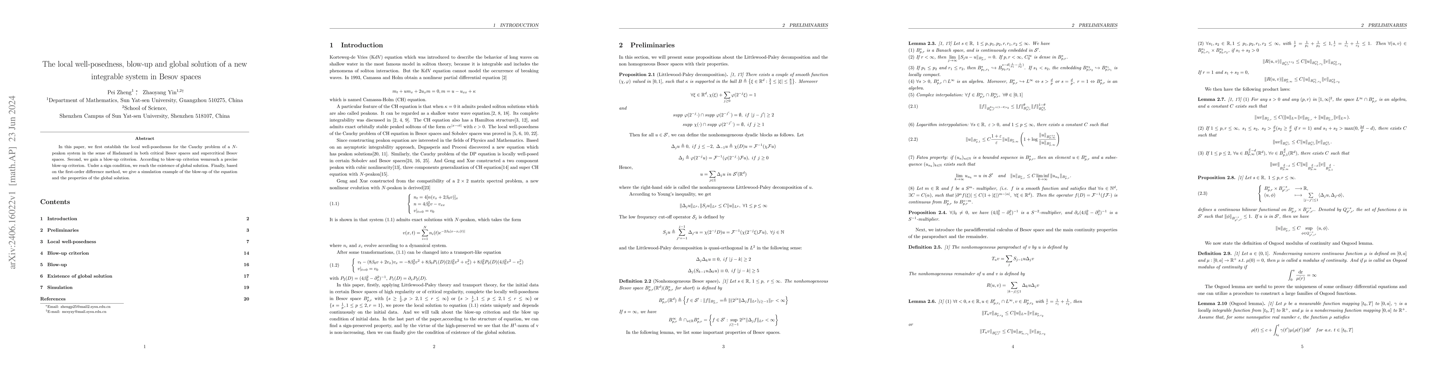 Thumbnail for The local well-posedness, blow-up and global solution of a new
  integrable system in Besov spaces