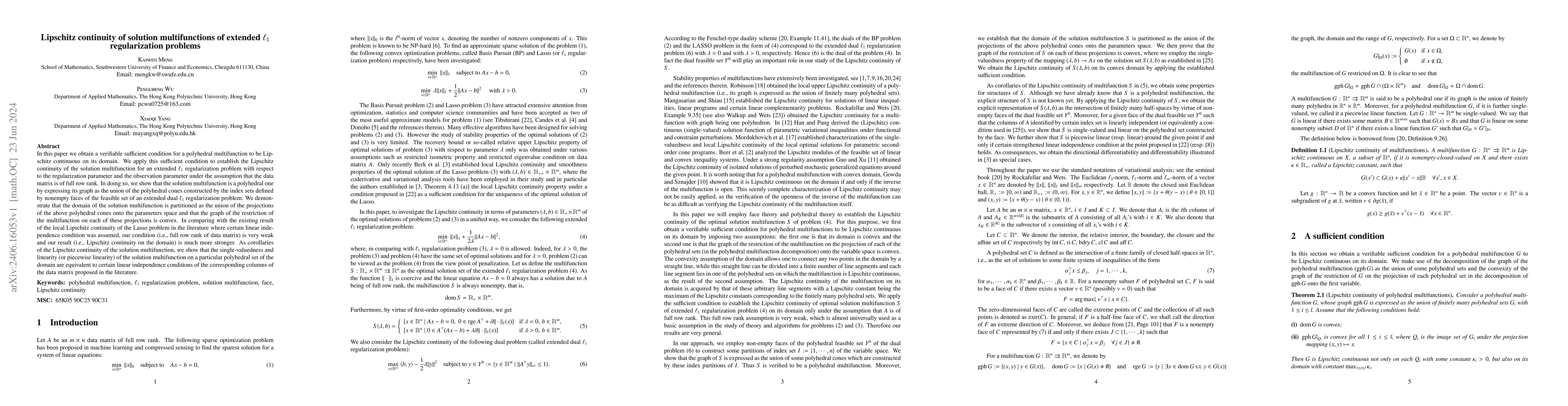 Thumbnail for Lipschitz continuity of solution multifunctions of extended $\ell_1$
  regularization problems