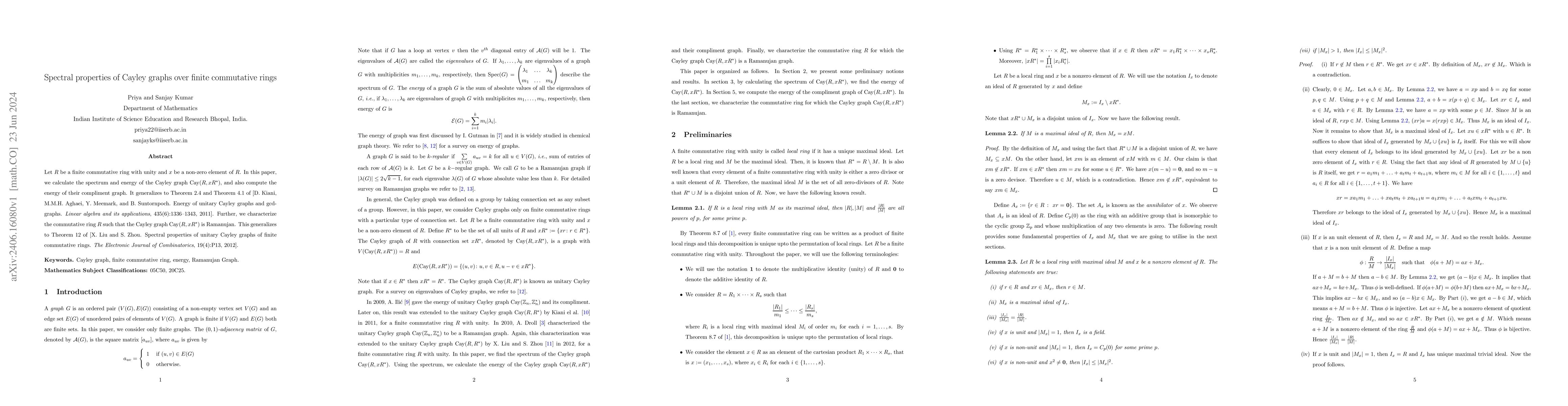 Thumbnail for Spectral properties of Cayley graphs over finite commutative rings