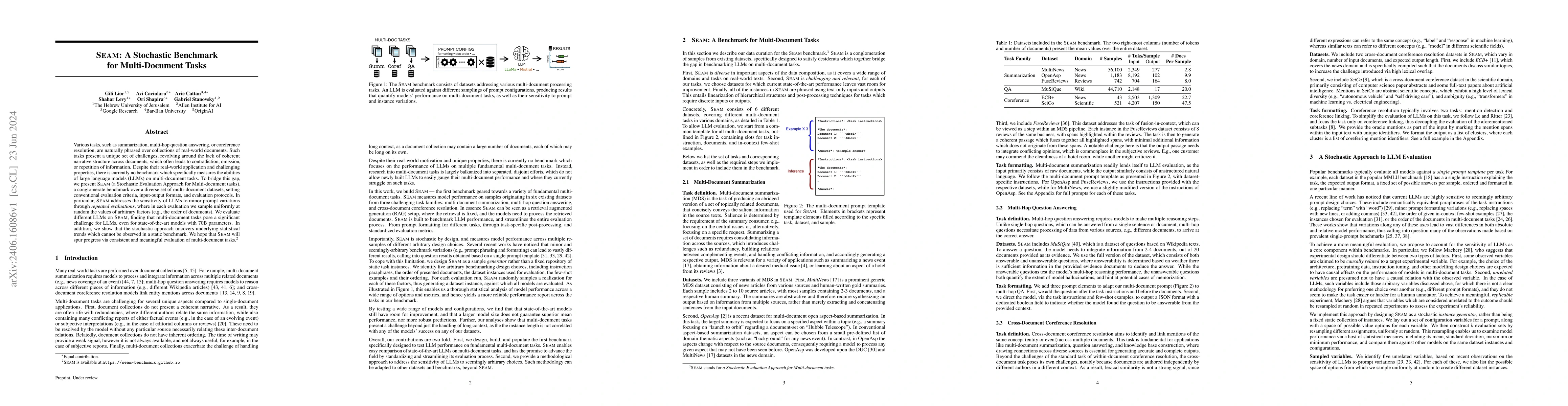 Thumbnail for SEAM: A Stochastic Benchmark for Multi-Document Tasks