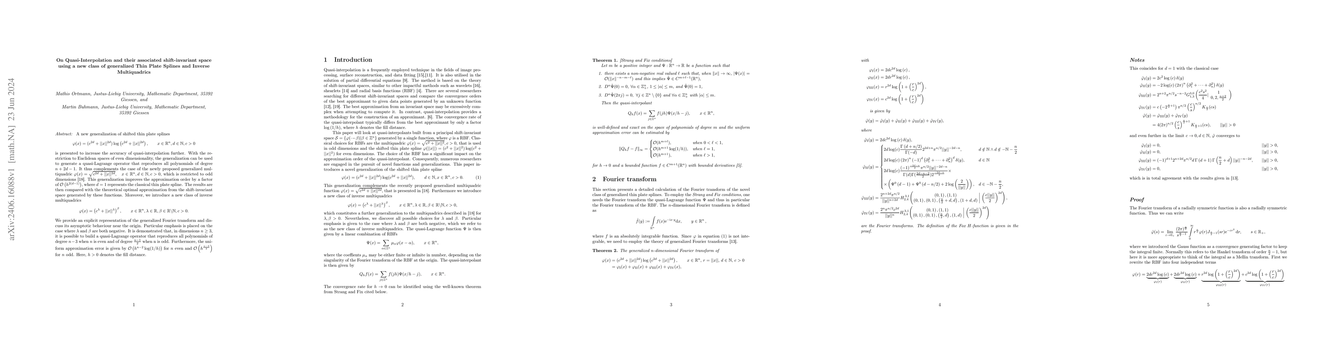 Thumbnail for On Quasi-Interpolation and their associated shift-invariant space using
  a new class of generalized Thin Plate Splines and Inverse Multiquadrics