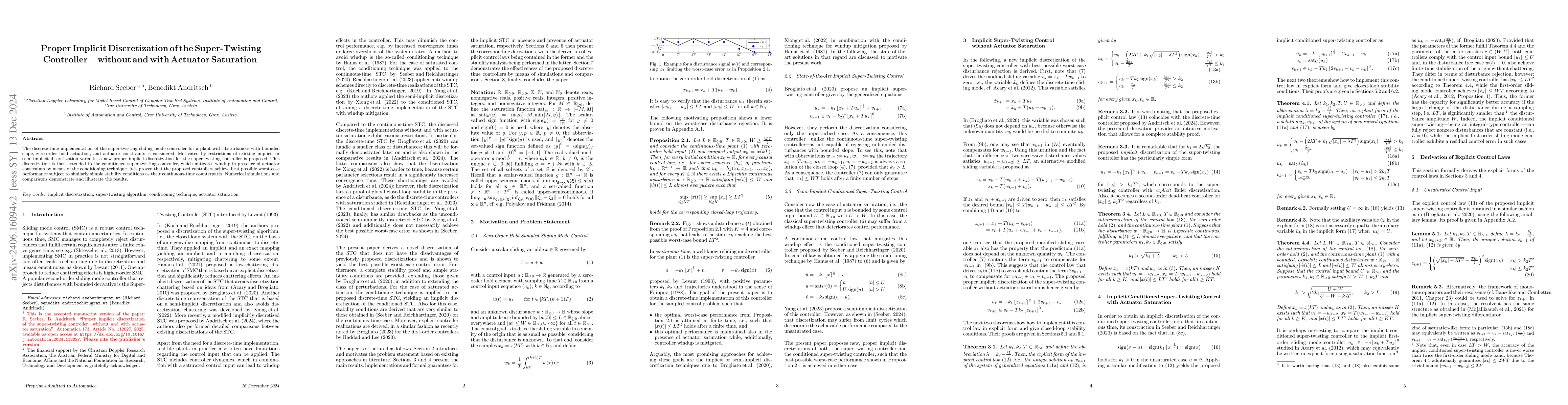 Thumbnail for Proper Implicit Discretization of the Super-Twisting Controller --
  without and with Actuator Saturation