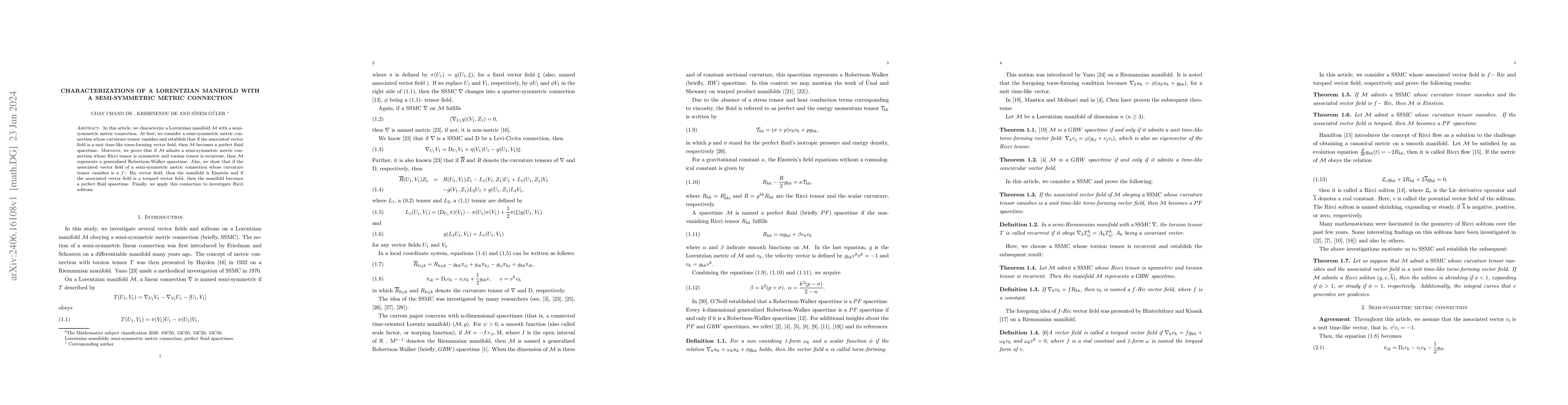Thumbnail for Characterizations of a Lorentzian Manifold with a semi-symmetric metric
  connection